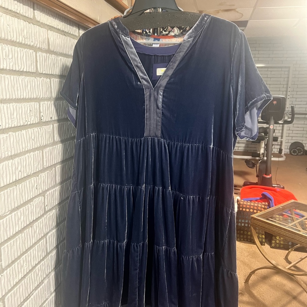 Anthropologie Navy Blue Velvet Dress
